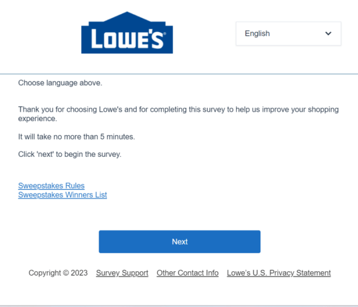 www.Lowes.com/Survey - Win $500 - Lowes Survey